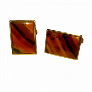 𝅺jaguar Agate Stone 12/20 Gold Filled Men’s Cufflinks Vintage
